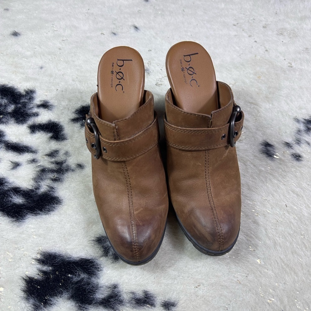 BOC Concept Women’s Brown Y2K Leather Slip On Heeled Clogs Size 9